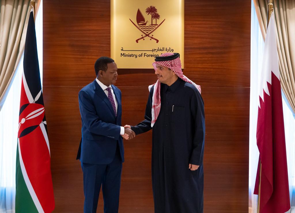 The Cabinet Secretary for Foreign and Diaspora Affairs of the Republic of Kenya meets the Deputy Prime Minister and Minister for Foreign Affairs of the State of Qatar at the Ministry of Foreign Affairs Headquarters in Doha, Qatar.